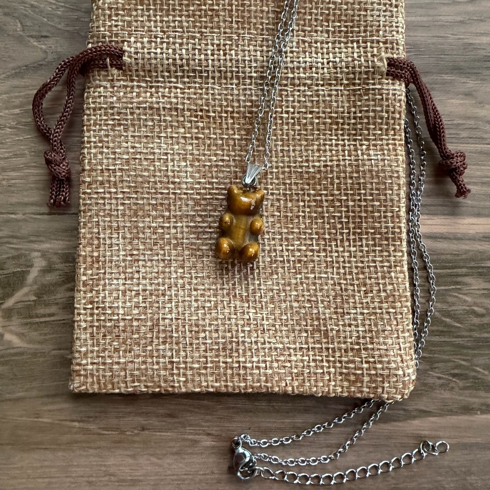 Tigers Eye Gummy Bear Tigers Eye Pendant with Stainless Steel Chain
